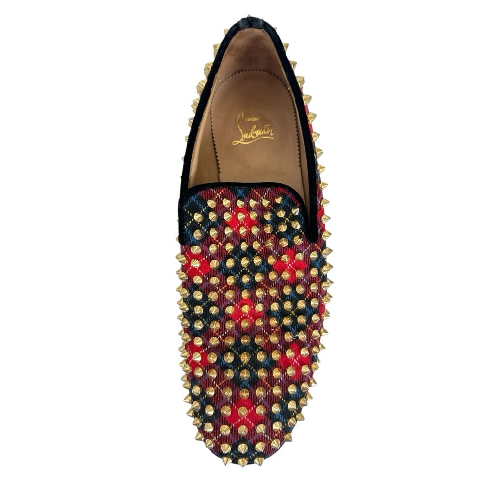 Christian Louboutin Rollerboy Spikes Loafers Mens 41.5 Red Tartan Studded - Picture 14 of 16